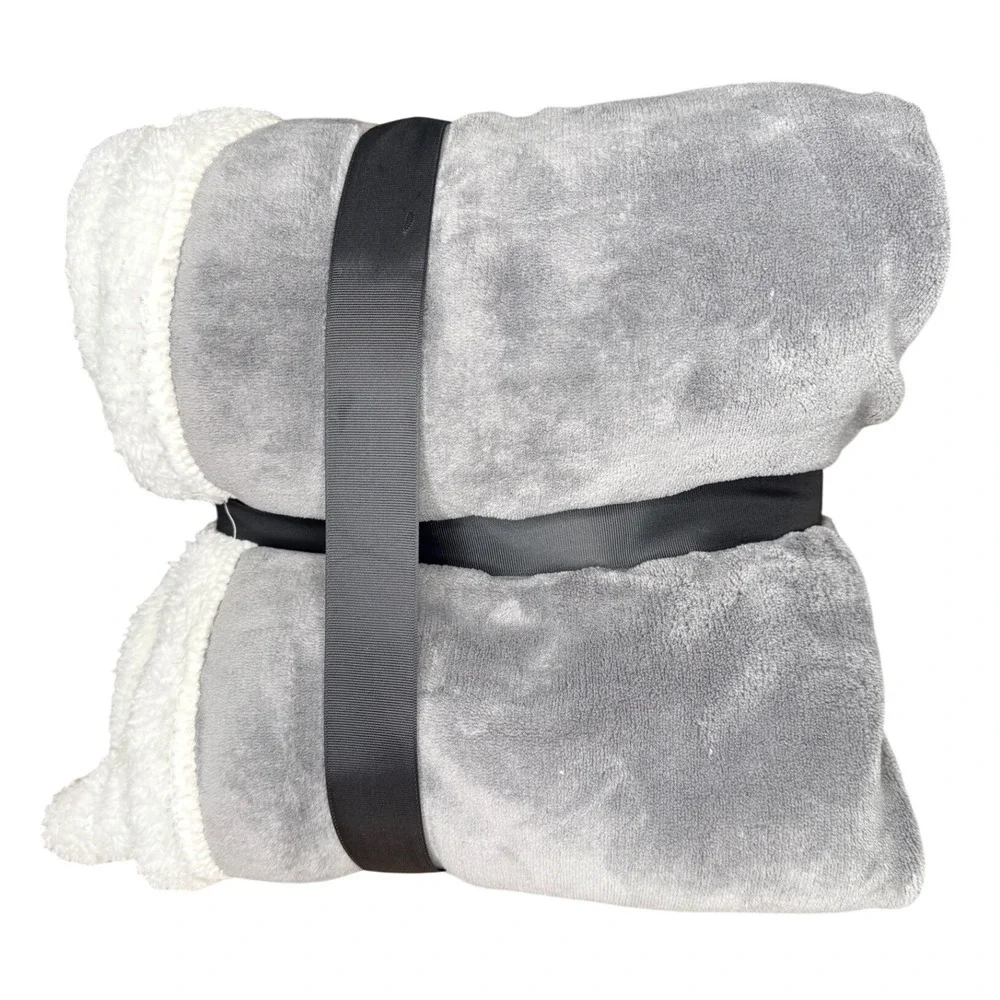 Spirit Linen Home Sherpa‎ Throw Blanket Unisex 50x60 Grey New Velvet Plush Cozy